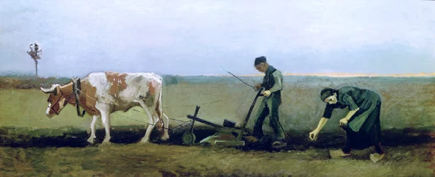 Trabajador y campesino plantando papas, 1884